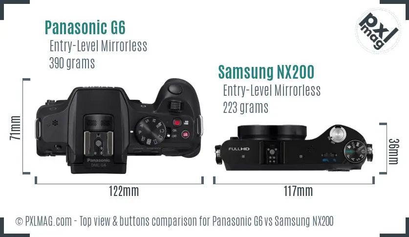 Panasonic G6 vs Samsung NX200 top view buttons comparison