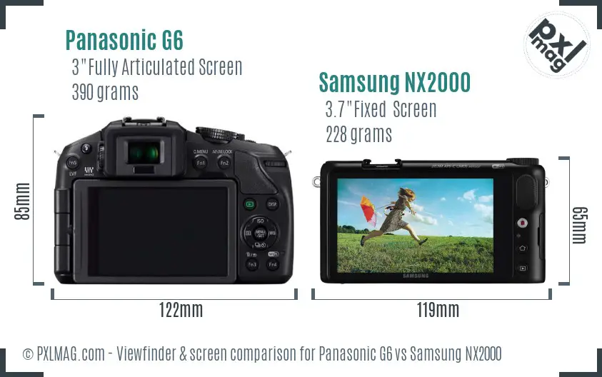 Panasonic G6 vs Samsung NX2000 Screen and Viewfinder comparison