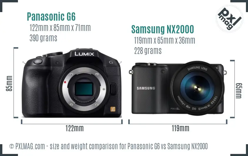 Panasonic G6 vs Samsung NX2000 size comparison