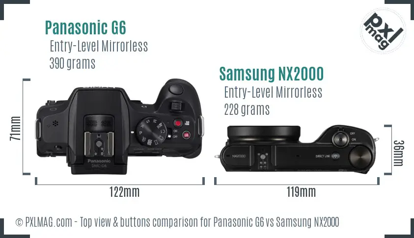 Panasonic G6 vs Samsung NX2000 top view buttons comparison