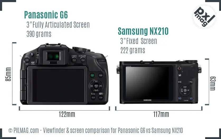 Panasonic G6 vs Samsung NX210 Screen and Viewfinder comparison Panasonic G6 vs Samsung NX210 Screen and Viewfinder comparison