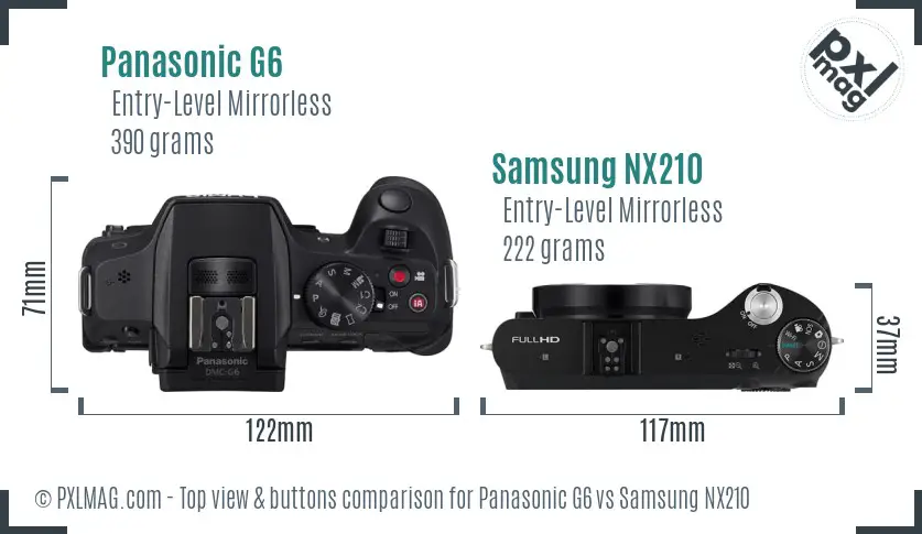 Panasonic G6 vs Samsung NX210 top view buttons comparison Panasonic G6 vs Samsung NX210 top view buttons comparison