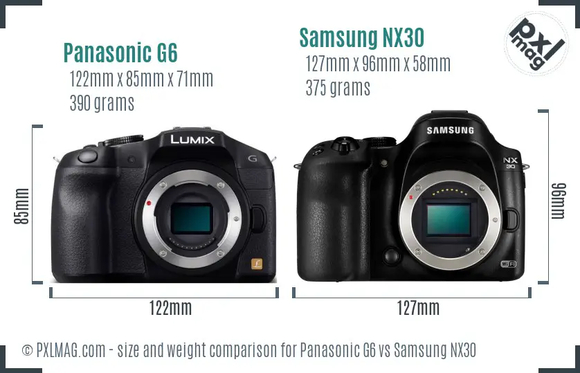 Panasonic G6 vs Samsung NX30 size comparison Panasonic G6 vs Samsung NX30 size comparison