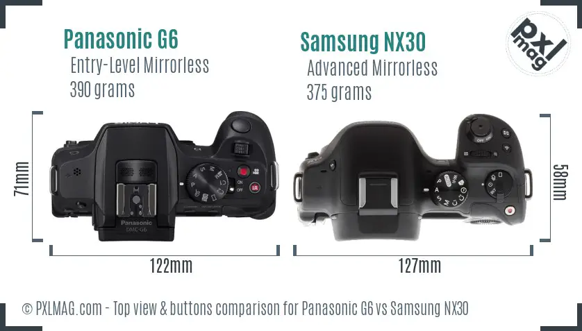 Panasonic G6 vs Samsung NX30 top view buttons comparison Panasonic G6 vs Samsung NX30 top view buttons comparison
