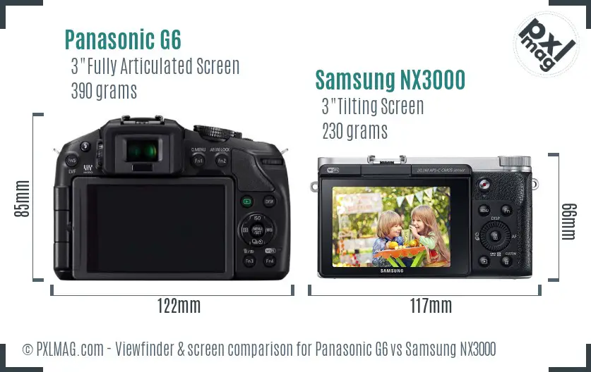 Panasonic G6 vs Samsung NX3000 Screen and Viewfinder comparison