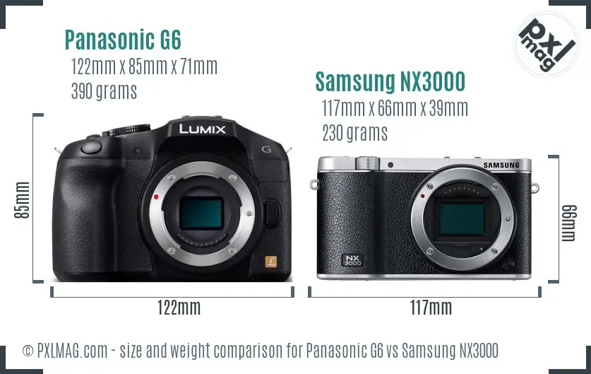 Panasonic G6 vs Samsung NX3000 size comparison