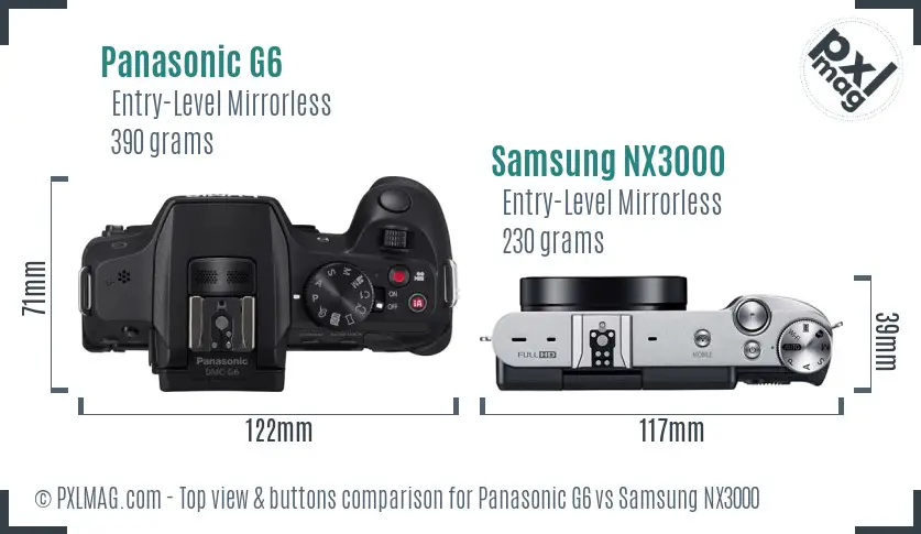 Panasonic G6 vs Samsung NX3000 top view buttons comparison