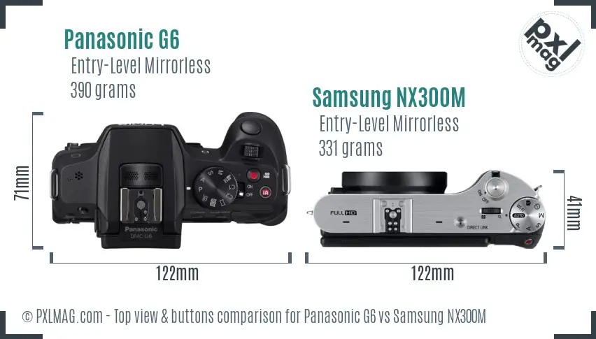 Panasonic G6 vs Samsung NX300M top view buttons comparison Panasonic G6 vs Samsung NX300M top view buttons comparison
