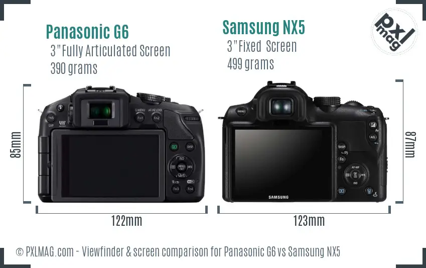 Panasonic G6 vs Samsung NX5 Screen and Viewfinder comparison