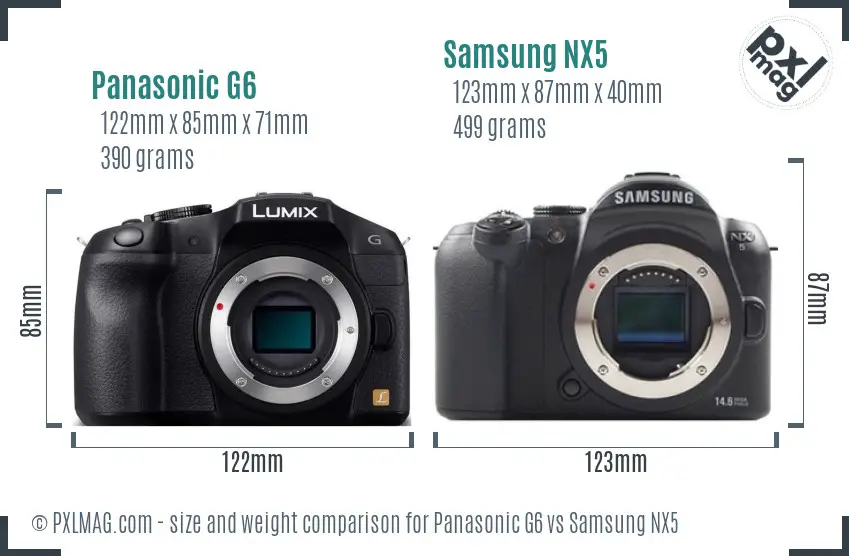 Panasonic G6 vs Samsung NX5 size comparison