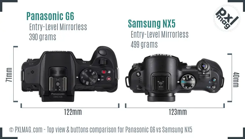 Panasonic G6 vs Samsung NX5 top view buttons comparison