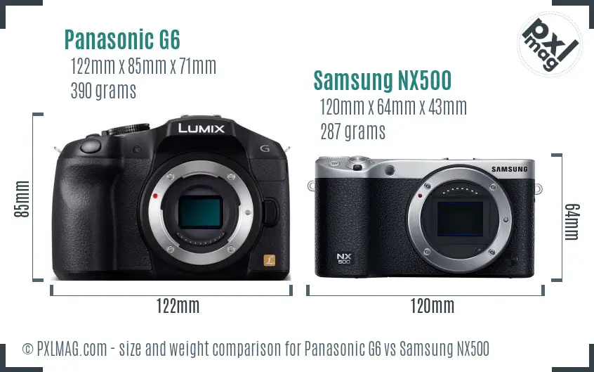 Panasonic G6 vs Samsung NX500 size comparison