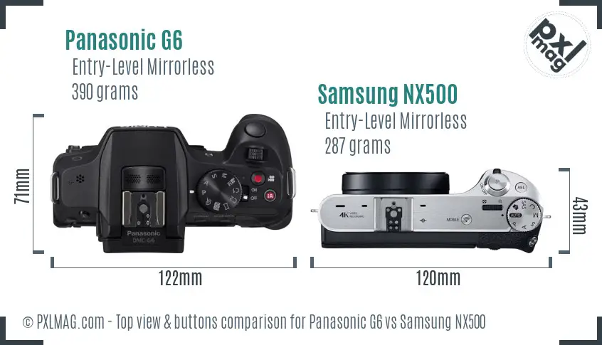 Panasonic G6 vs Samsung NX500 top view buttons comparison