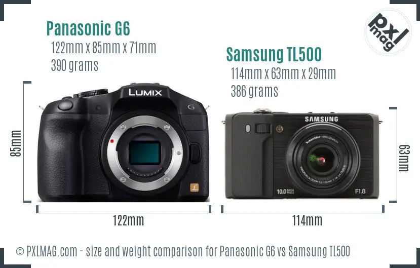 Panasonic G6 vs Samsung TL500 size comparison