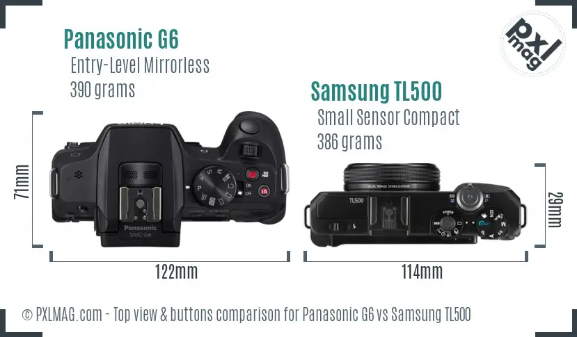 Panasonic G6 vs Samsung TL500 top view buttons comparison