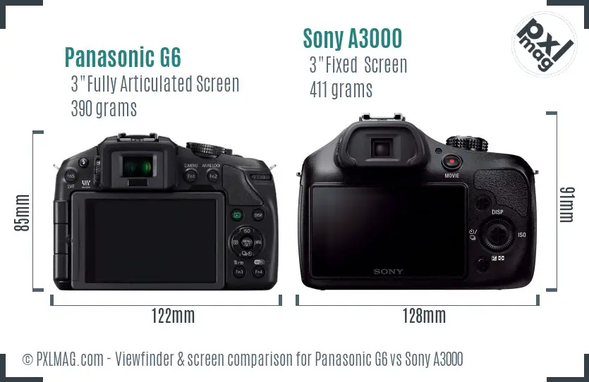 Panasonic G6 vs Sony A3000 Screen and Viewfinder comparison