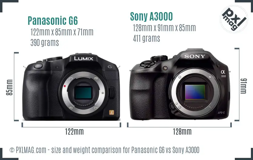 Panasonic G6 vs Sony A3000 size comparison