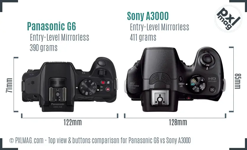 Panasonic G6 vs Sony A3000 top view buttons comparison