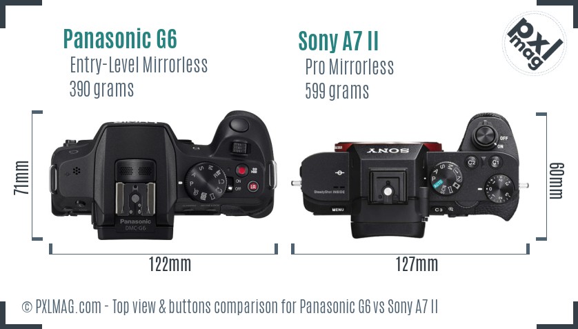 Panasonic G6 vs Sony A7 II top view buttons comparison