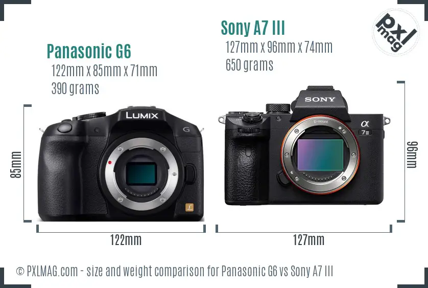 Panasonic G6 vs Sony A7 III size comparison