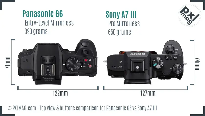 Panasonic G6 vs Sony A7 III top view buttons comparison