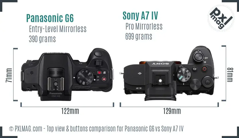 Panasonic G6 vs Sony A7 IV top view buttons comparison Panasonic G6 vs Sony A7 IV top view buttons comparison