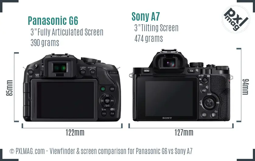 Panasonic G6 vs Sony A7 Screen and Viewfinder comparison Panasonic G6 vs Sony A7 Screen and Viewfinder comparison
