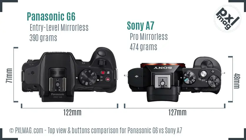 Panasonic G6 vs Sony A7 top view buttons comparison Panasonic G6 vs Sony A7 top view buttons comparison