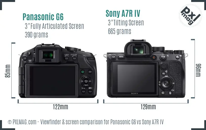 Panasonic G6 vs Sony A7R IV Screen and Viewfinder comparison