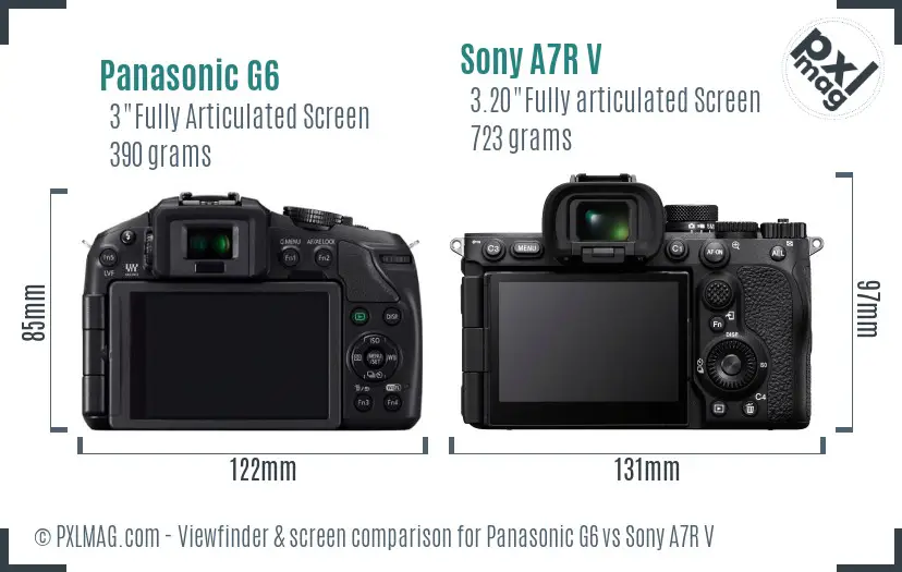 Panasonic G6 vs Sony A7R V Screen and Viewfinder comparison