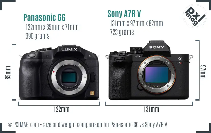 Panasonic G6 vs Sony A7R V size comparison