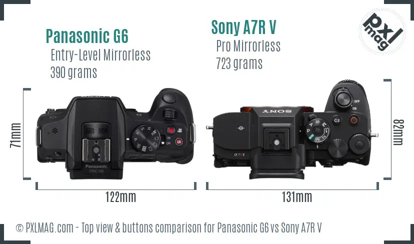 Panasonic G6 vs Sony A7R V top view buttons comparison