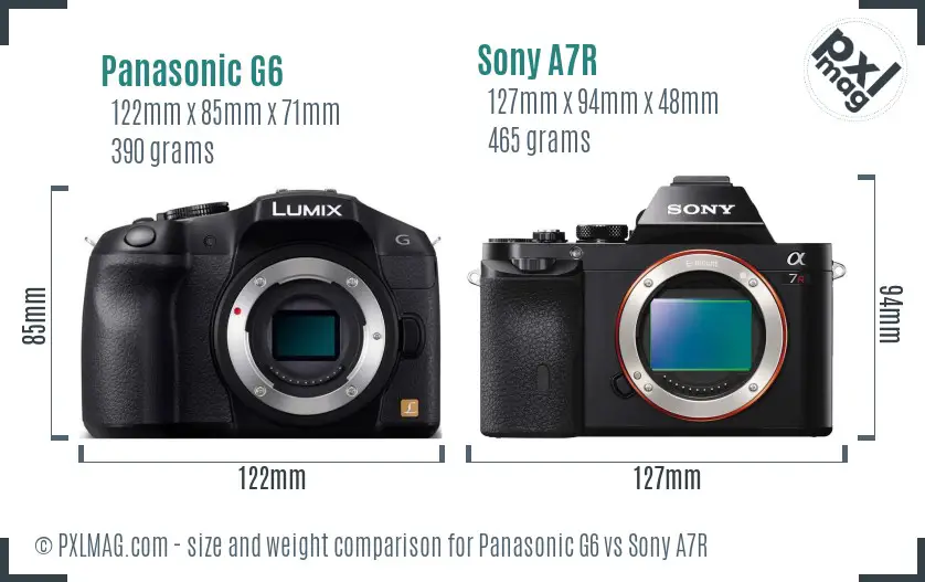 Panasonic G6 vs Sony A7R size comparison