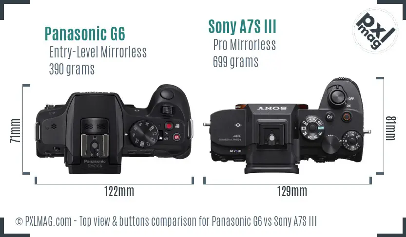 Panasonic G6 vs Sony A7S III top view buttons comparison