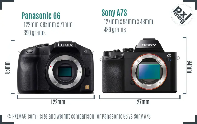 Panasonic G6 vs Sony A7S size comparison