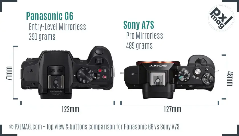 Panasonic G6 vs Sony A7S top view buttons comparison