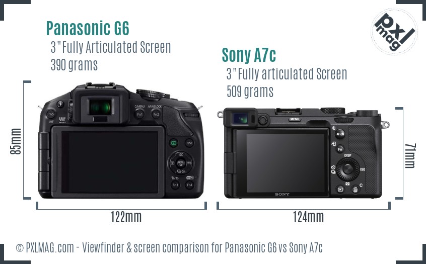 Panasonic G6 vs Sony A7c Screen and Viewfinder comparison
