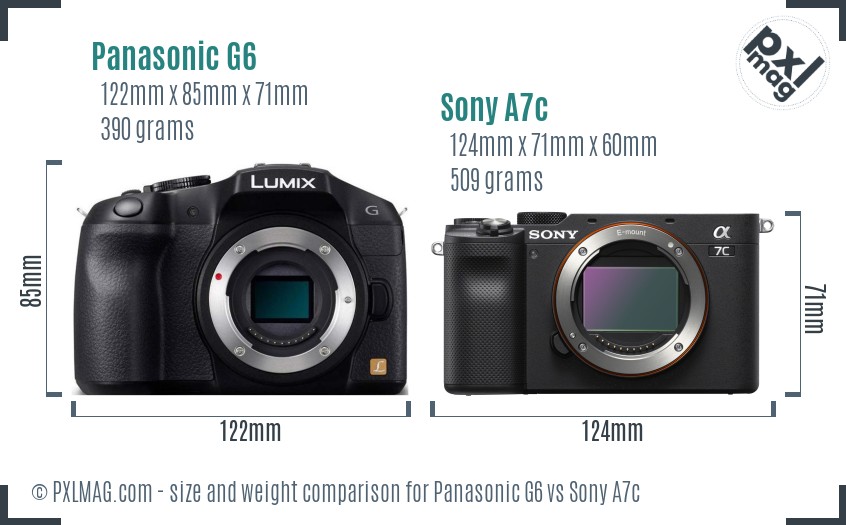 Panasonic G6 vs Sony A7c size comparison Panasonic G6 vs Sony A7c size comparison