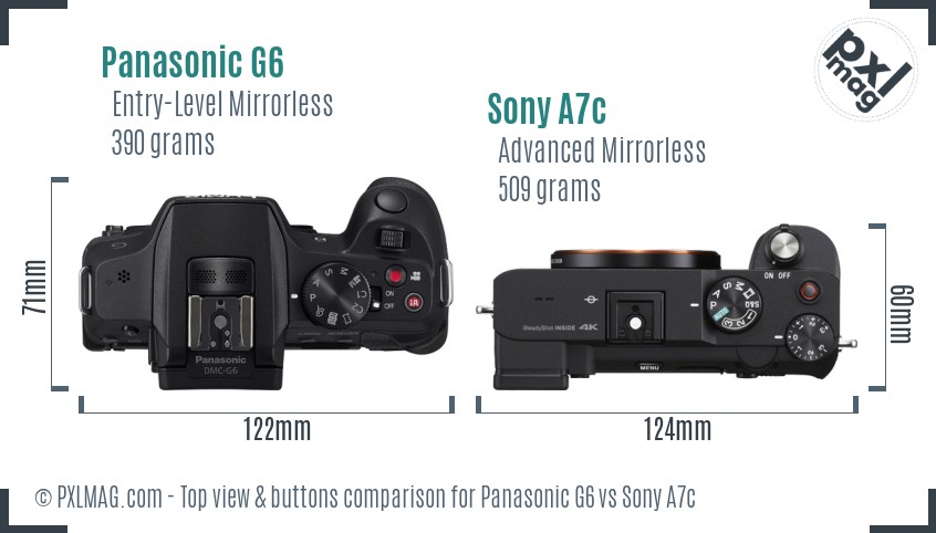 Panasonic G6 vs Sony A7c top view buttons comparison