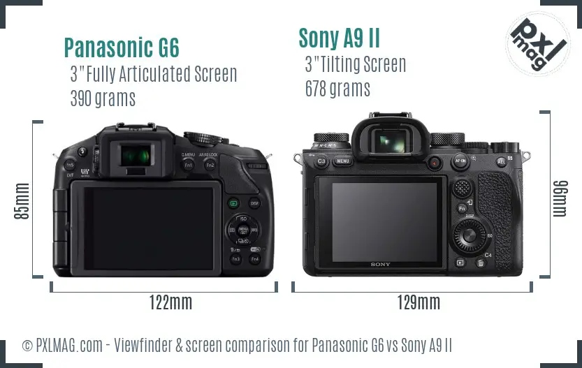 Panasonic G6 vs Sony A9 II Screen and Viewfinder comparison