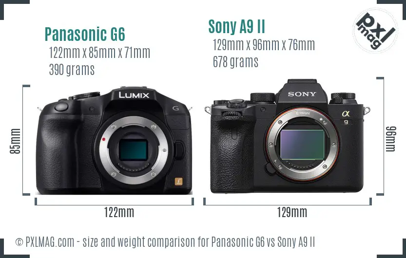 Panasonic G6 vs Sony A9 II size comparison