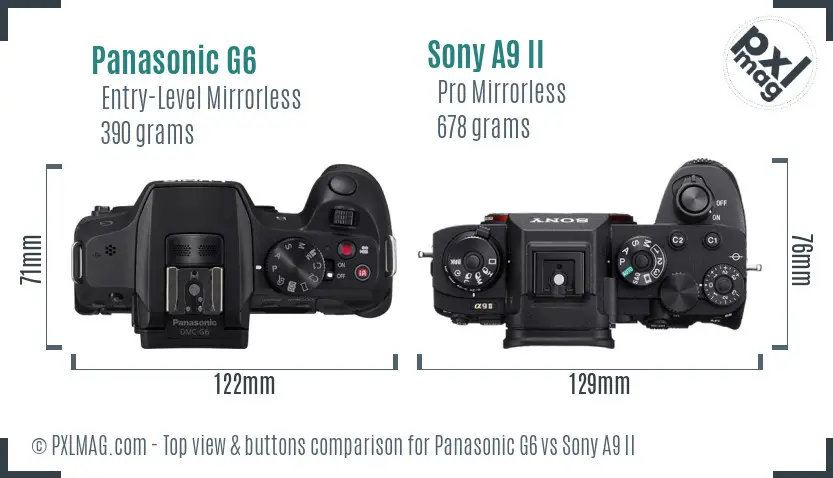 Panasonic G6 vs Sony A9 II top view buttons comparison