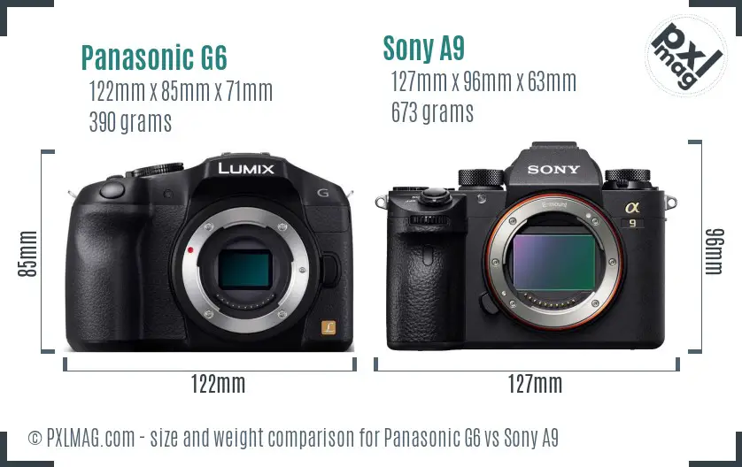 Panasonic G6 vs Sony A9 size comparison