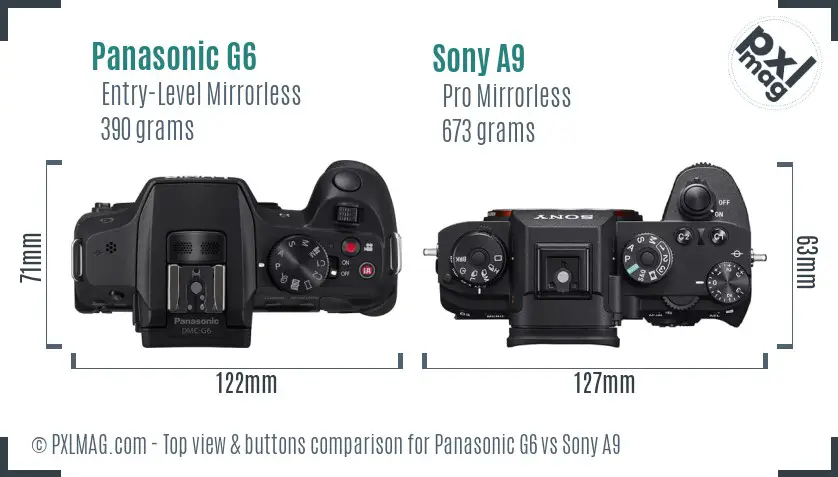 Panasonic G6 vs Sony A9 top view buttons comparison