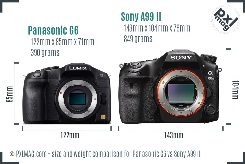 Panasonic G6 vs Sony A99 II size comparison