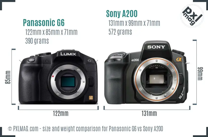 Panasonic G6 vs Sony A200 size comparison