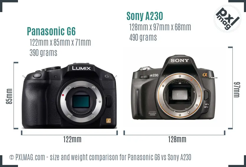 Panasonic G6 vs Sony A230 size comparison