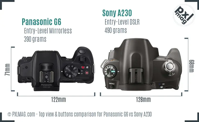 Panasonic G6 vs Sony A230 top view buttons comparison