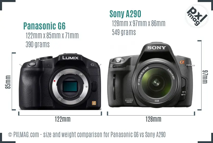 Panasonic G6 vs Sony A290 size comparison