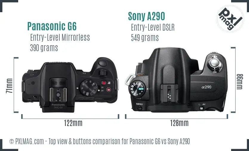 Panasonic G6 vs Sony A290 top view buttons comparison